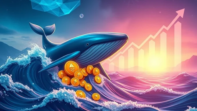 Ethereum Whales Unleash Colossal $358M ETH Buying Surge Depiction of a giant whale symbolizing a major Ethereum investor, making a large ETH transaction and impacting the market.