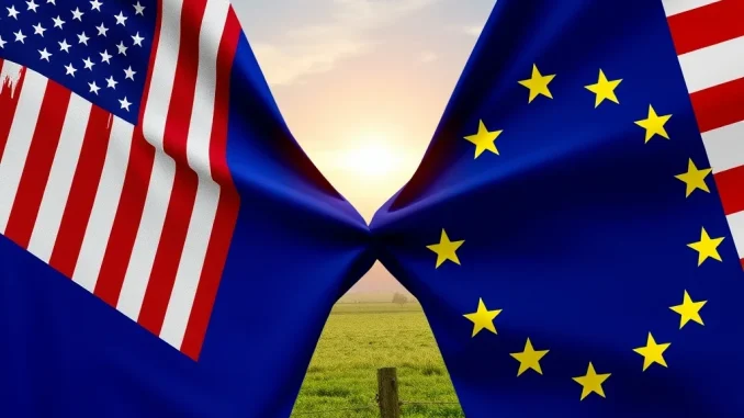 Symbolic representation of escalating EU tariffs and trade tensions between the EU and US, impacting global markets.