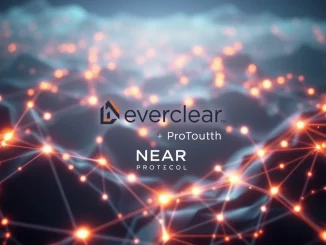 Illustrates Everclear and NEAR Protocol logos connecting various blockchain networks, symbolizing revolutionary cross-chain liquidity solutions.