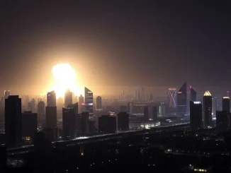 Explosion in Qatar's capital Doha captured in a dramatic city skyline