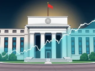 Federal Reserve building with crypto chart overlay symbolizing Fed rate cuts impact