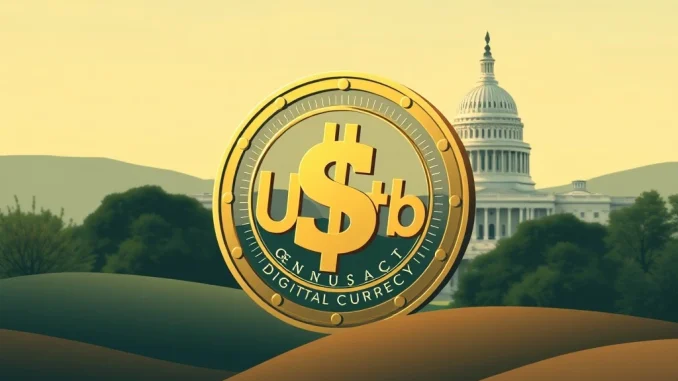 A digital representation of the USDtb stablecoin symbolizing the pivotal launch under the GENIUS Act, highlighting regulated digital asset adoption.