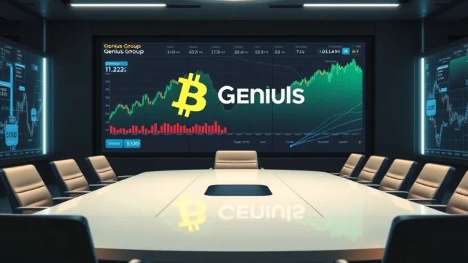 Genius Group's ambitious Bitcoin treasury target displayed on a digital screen