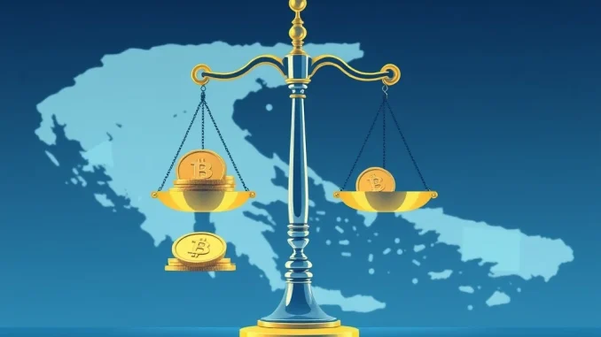 A visual representing Greece's landmark Greece crypto freeze, highlighting the significance of this crypto seizure in combating digital asset crime.