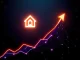A vibrant upward trending graph with the HOME token logo, symbolizing the recent cryptocurrency surge driven by strategic partnerships.