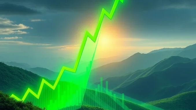 A green candlestick chart showing an explosive ILV price surge, representing rapid cryptocurrency market gains and volatility for Illuvium.