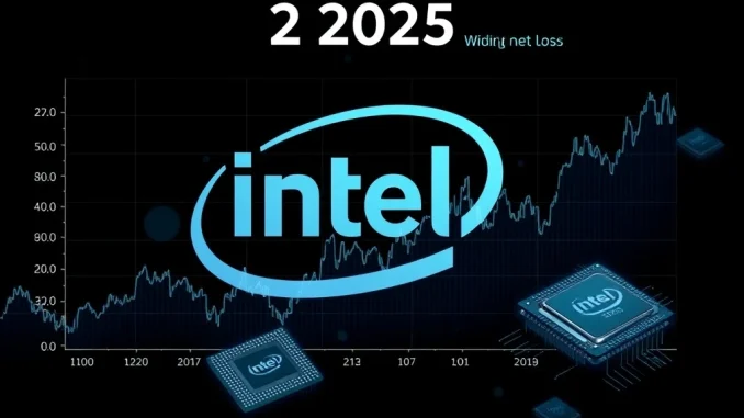 Intel Q2 2025: A Staggering Loss Amidst Strategic Rebound Efforts Visualizing Intel Q2 2025 financial performance, depicting a widening net loss offset by stronger revenue and strategic restructuring efforts.