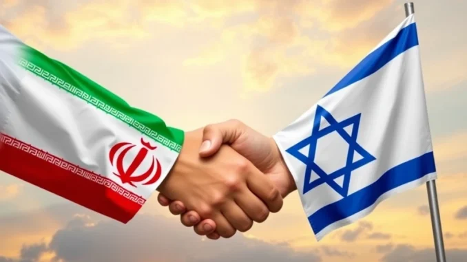Iran and Israel ceasefire announcement with flags symbolizing peace