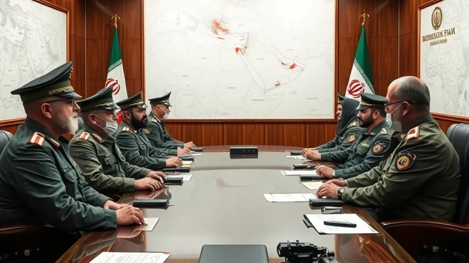 Iranian military officials discussing response to Israeli aggression in a high-security meeting