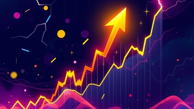 A chart showing a dramatic JUP price surge, symbolizing rapid growth and crypto market volatility.