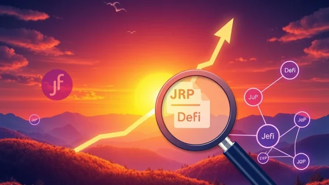 A dynamic chart showing the incredible JUP token surge, with upward trends, market indicators, and blockchain symbols.