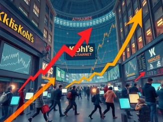 A chart showing a dramatic upward spike, symbolizing the Kohl's meme stock surge driven by retail traders and market volatility.
