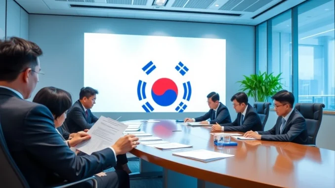 South Korean officials discussing Korea crypto rules and bank proposals in a policy meeting.