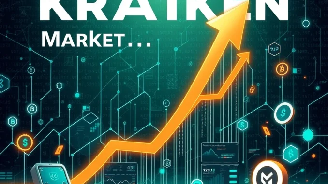 Visualizing Kraken Market Share growth with an upward trend, highlighting new product innovations driving crypto exchange success.