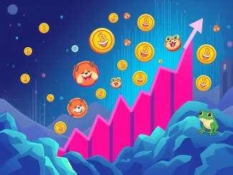 A visual representation of the significant memecoin market cap growth, showing a rising trend and popular memecoin symbols.