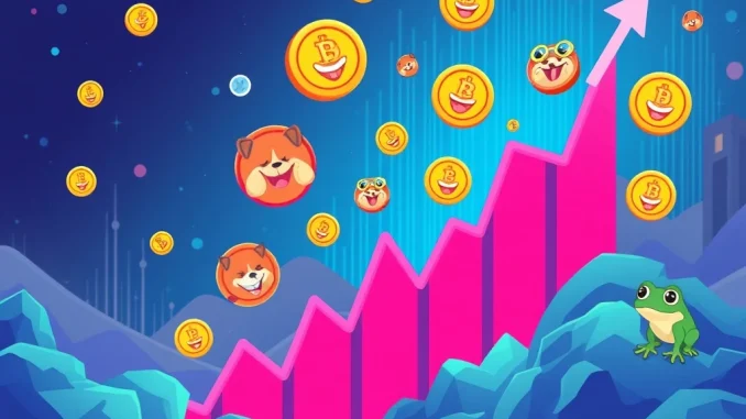 Memecoin Market Cap: An Explosive $17 Billion Growth This Month A visual representation of the significant memecoin market cap growth, showing a rising trend and popular memecoin symbols.