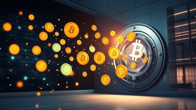 Mercurity Fintech's bold move to fund its crypto treasury strategy, showing digital assets flowing into a secure financial system.