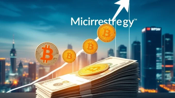 MicroStrategy IPO funds flowing into Bitcoin, symbolizing the company's strategic move to expand its digital asset holdings.