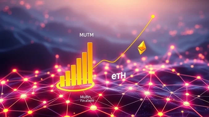 A visual representation of Mutuum Finance (MUTM) gaining significant DeFi momentum, mirroring Ethereum's early growth, with a focus on its successful presale.