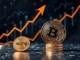 Mutuum Finance (MUTM) coin ascending, symbolizing potential 10x crypto gains over a Shiba Inu (SHIB) coin, representing the ongoing presale momentum.