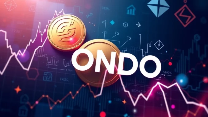 A visual representation of ONDO's price chart showing a rapid ascent and slight pullback, symbolizing the impact of a crucial Crypto ETF filing on its market performance.