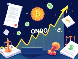 A dynamic chart showing a 5% price surge for the ONDO token, representing the impact of the 21Shares Ondo Trust SEC filing on real-world asset ETFs.