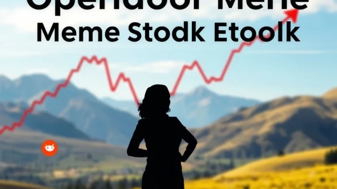 An Opendoor stock chart showing a dramatic 400% surge, symbolizing the rise of the first woman-led meme stock.