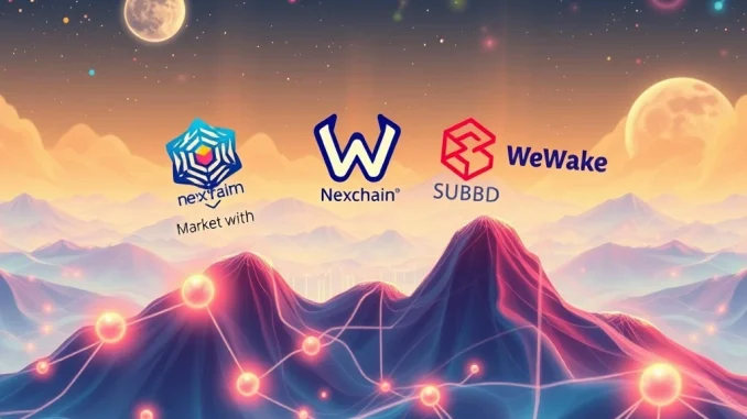 A dynamic visual representing the surging presale crypto market, highlighting Nexchain's AI, WeWake's accessibility, and SUBBD's creator utility.