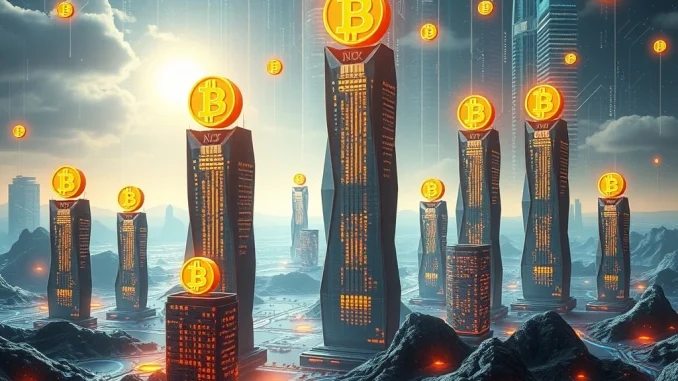 ProCapBTC's massive Bitcoin accumulation strategy visualized with digital Bitcoin symbols.