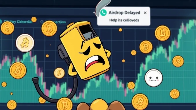 An illustration of the PUMP Token price dramatically falling on a chart, symbolizing the recent market crash due to airdrop delays.