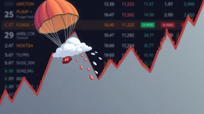 A PUMP token chart showing a steep decline, symbolizing the market crash after the founder ruled out an airdrop.