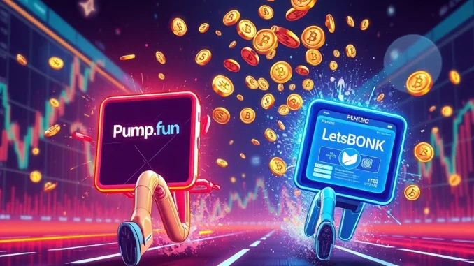Pump.fun's aggressive $PUMP token campaign challenges LetsBONK for dominance in the meme coin launchpad market.