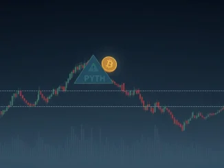 A crypto chart showing PYTH price action, highlighting a triangle breakout and subsequent consolidation, indicating market uncertainty.