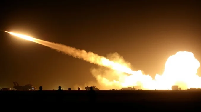 Qatar missile attack intercepted over Al Udeid Air Base at night