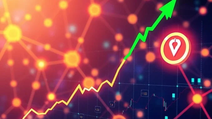 A vibrant chart showing the dramatic +523% RAY token price surge, symbolizing the impact of recent protocol upgrades and ecosystem growth.