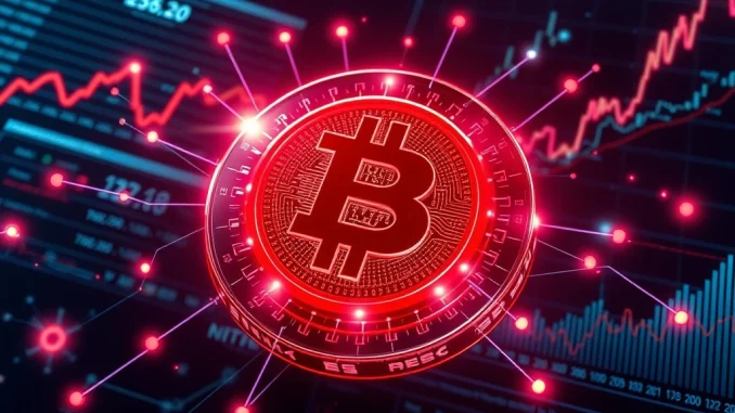 RED token cryptocurrency surge with blockchain connections and financial charts