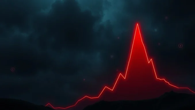 A red downward arrow on a digital screen, symbolizing the dramatic REZ price drop and extreme crypto volatility.