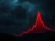 A red downward arrow on a digital screen, symbolizing the dramatic REZ price drop and extreme crypto volatility.