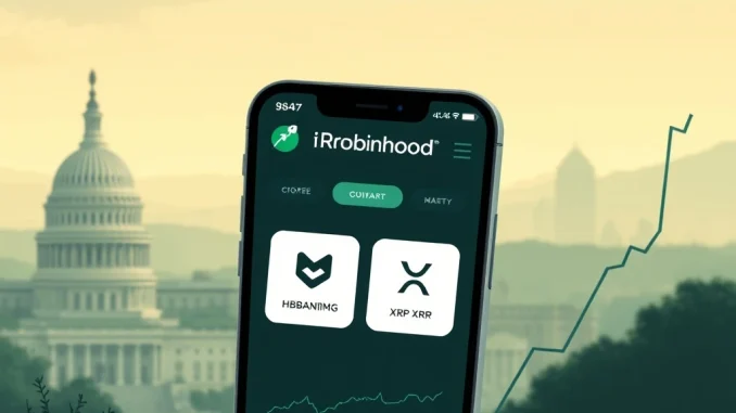 Revolutionary Robinhood Crypto: HBAR Listing Ignites Digital Asset Offerings Amidst Pro-Crypto Shift Robinhood's platform showcasing the new HBAR listing alongside XRP, symbolizing the expansion of their digital asset offerings.