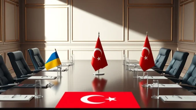 Depiction of Russia Ukraine talks mediated by Turkey, symbolizing crucial peace negotiations for geopolitical stability.