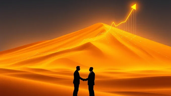 A visual representation of SAHARA's phenomenal crypto growth, depicting institutional adoption driving digital asset expansion.