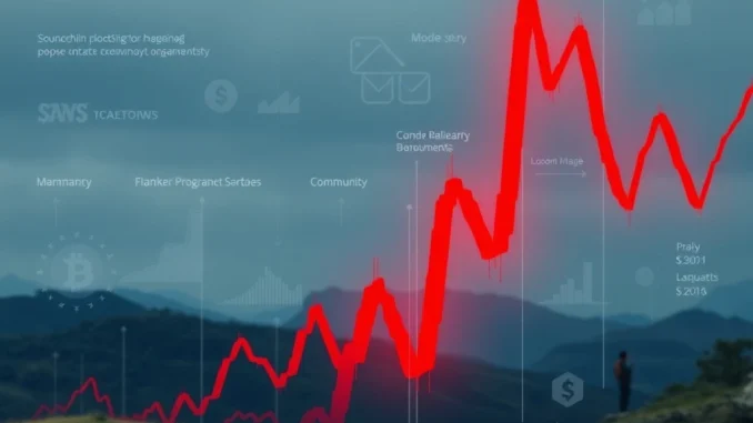 A dramatic red candle on a crypto chart visually representing the extreme SANTOS price drop and crypto volatility.