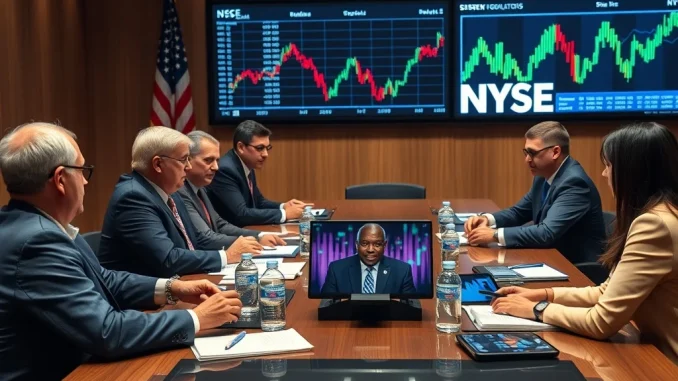 SEC and NYSE officials discussing crypto regulations in a formal meeting