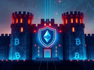 A digital shield protecting secure crypto exchanges amidst a booming market, symbolizing enhanced security and user trust in 2025.