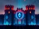 A digital shield protecting secure crypto exchanges amidst a booming market, symbolizing enhanced security and user trust in 2025.