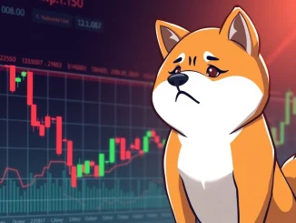 A Shiba Inu dog observing a downward trending crypto chart, symbolizing the recent SHIB price drop and market volatility.