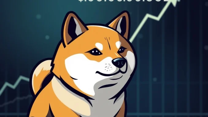 A Shiba Inu dog with an upward trending graph, symbolizing the impressive surge in Shiba Inu price and its journey towards a new target.
