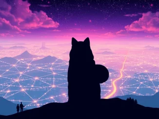 A digital Shiba Inu dog symbolizes the SHIB token's journey to $40 billion, embodying decentralization after its crypto founder Ryoshi's mysterious departure.