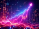 A green line graph showing a sharp 438% SLF crypto surge, representing a strong market response to new DeFi integrations.