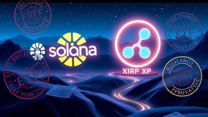 Solana ETF approval process with SEC regulatory documents and crypto Futures market activity